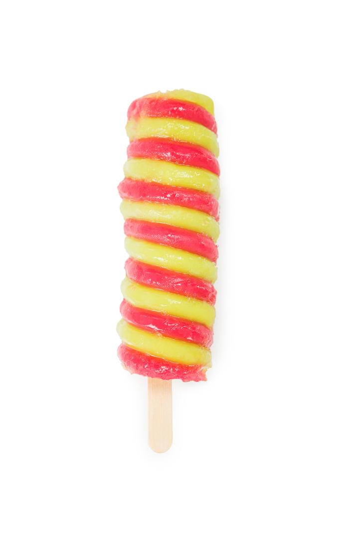 Close-up of Red and Yellow Spiral Popsicle on White Background - Free Images, Stock Photos and Pictures on Pikwizard.com