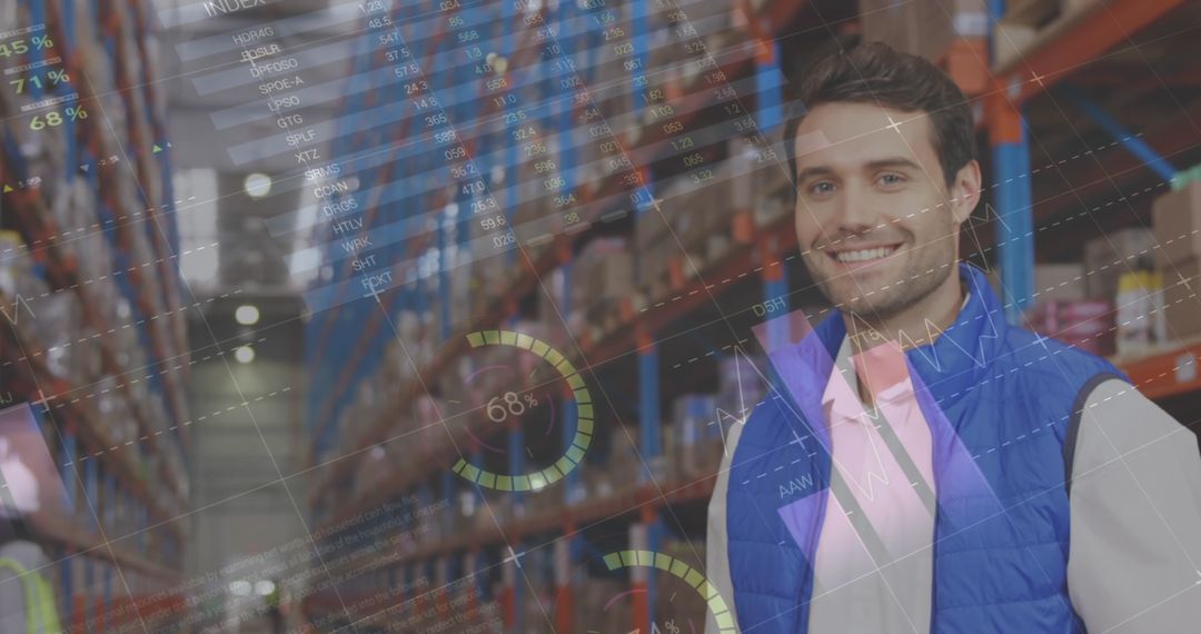 Warehouse Professional Analyzing Data Visualization Overlays