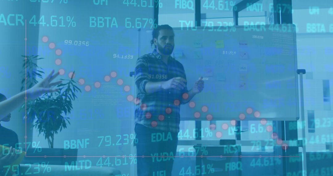 Businessman Analyzing Stock Data in Modern Office