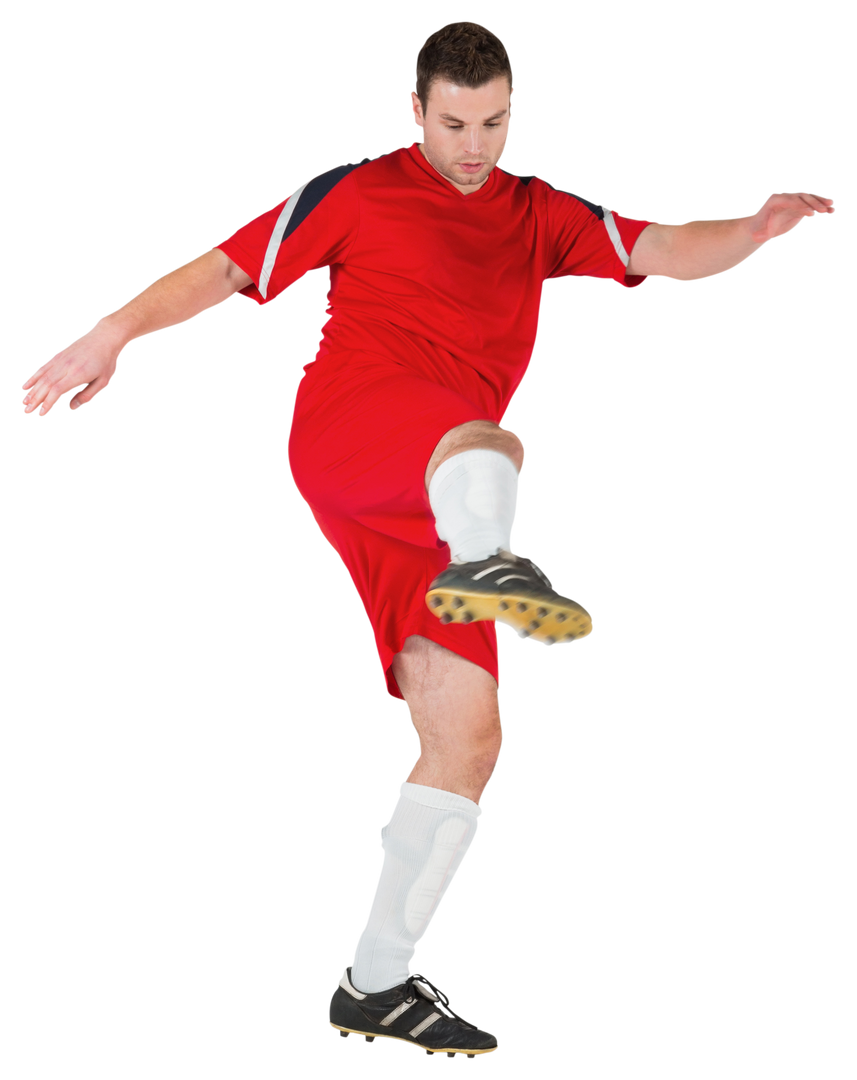 Soccer Player in Red Kicking Ball Transparent Background - Download Free Stock Images Pikwizard.com