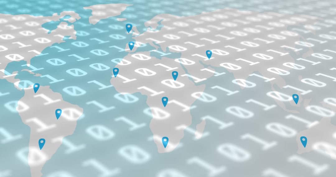 Digital interface concept with world map and binary code