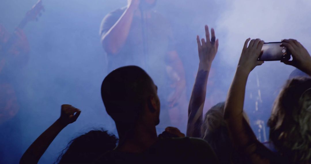 Crowd in Dimly Lit Venue Enjoying Live Music Performance