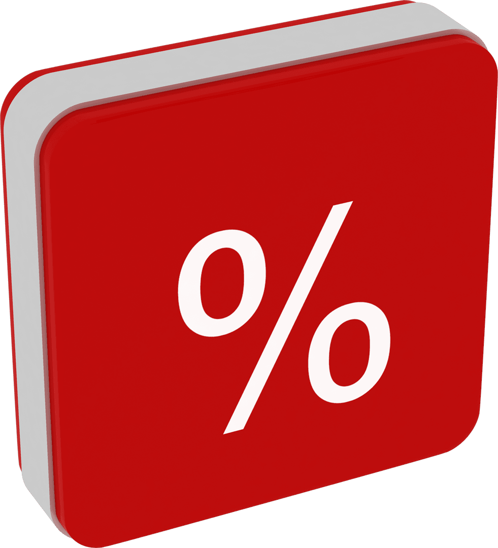 Transparent Red Percent Symbol 3D Illustration for Discounts
