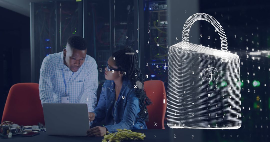 Cybersecurity Professionals Analyzing Data in High-Tech Server Room