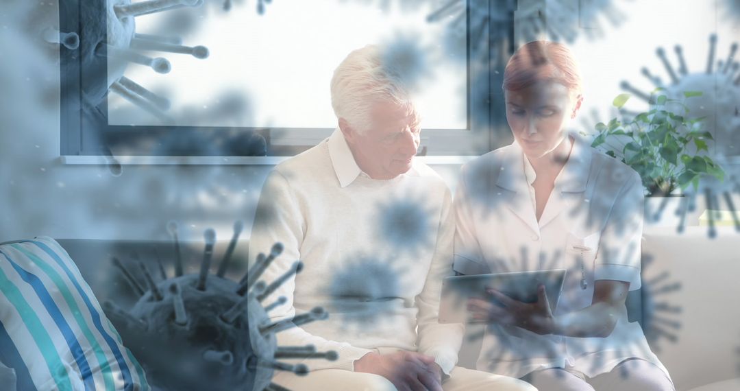 Healthcare Professional Discussing Virus Information with Elderly Man