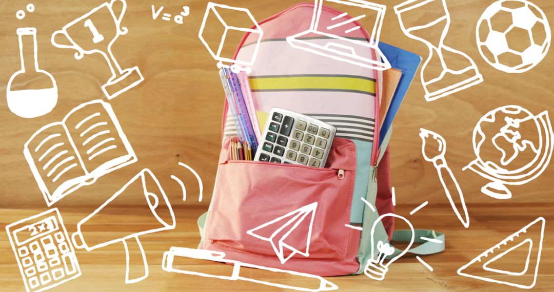 School Backpack with Educational Icons Symbolizing Learning Concepts