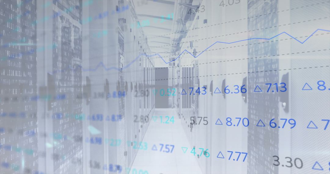 Futuristic Data Center with Financial Data Overlay for Advanced Analytics