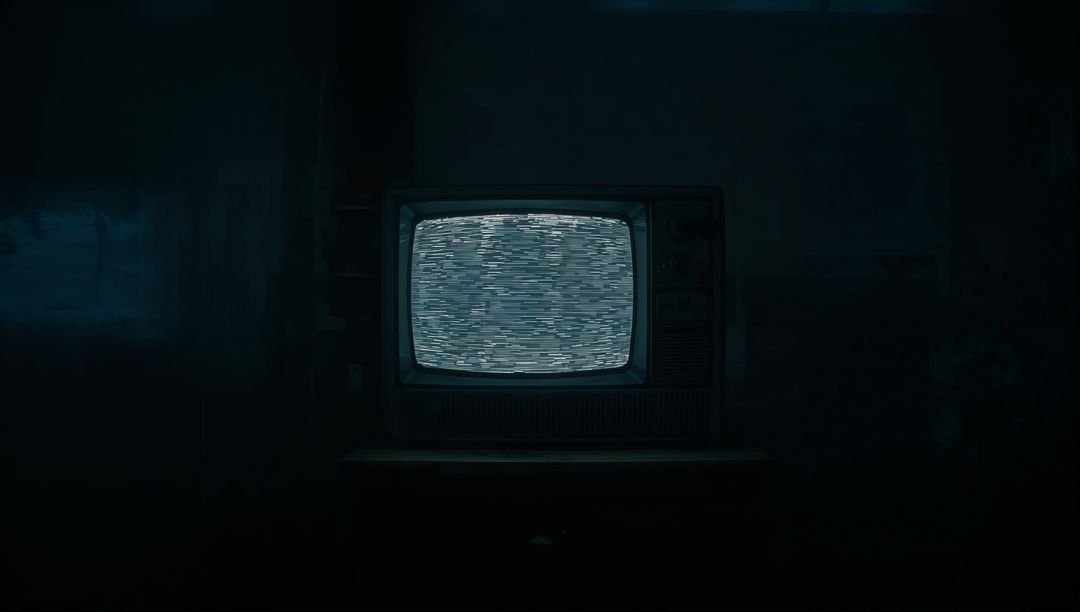 Retro CRT Television Static in Dim Room Embracing Nostalgia