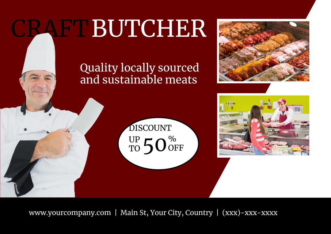 Promotional Banner for Local Butcher Shop with Discount Offer