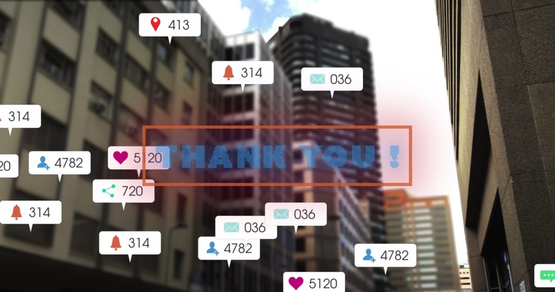 Digital Notifications Overlay on Urban Skyline