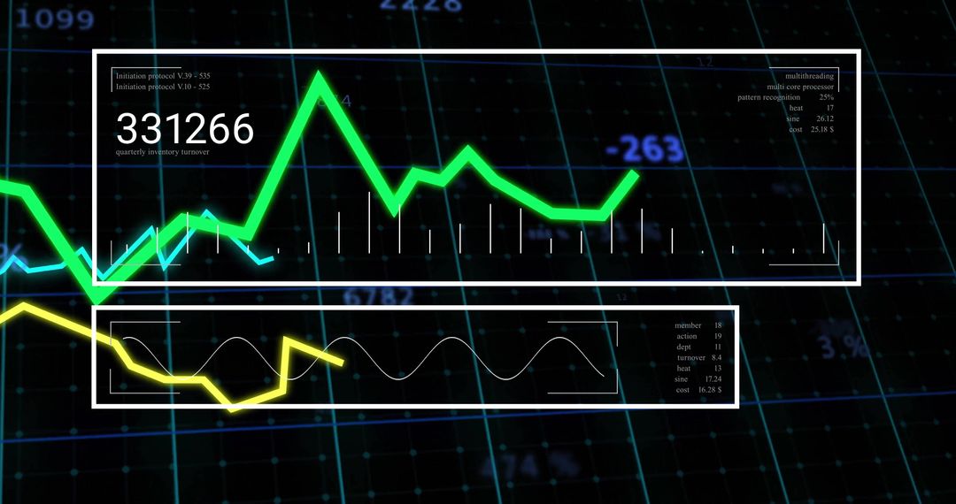 Futuristic Neon Green Data Visualization on Grid Background