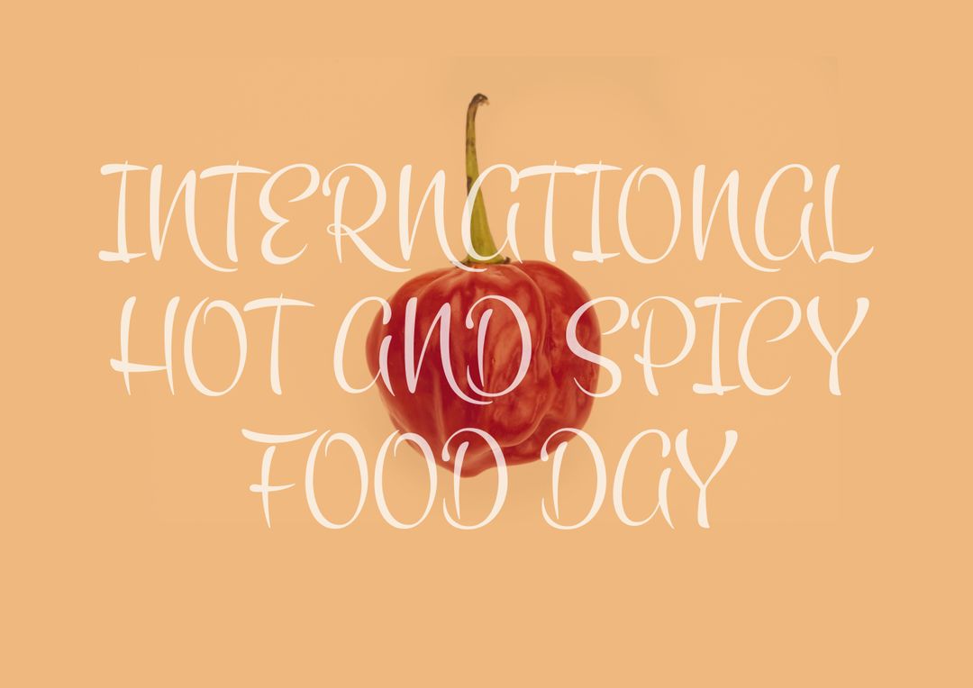 Illustration of international hot and spicy food day text over red chili against peach background - Free Images, Stock Photos and Pictures on Pikwizard.com