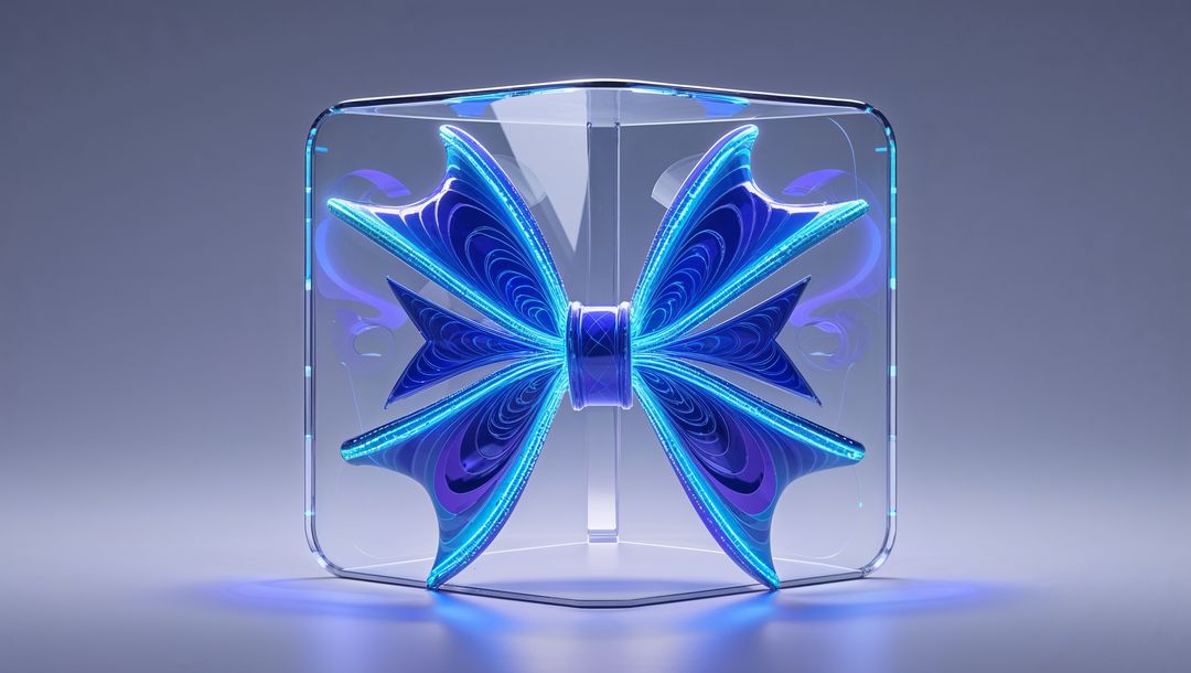 Futuristic Neon Fractal Bow in Geometric Cube