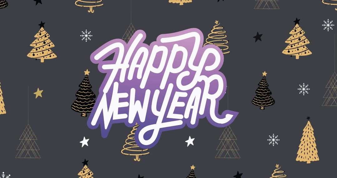 Festive New Year Greeting with Decorative Christmas Trees