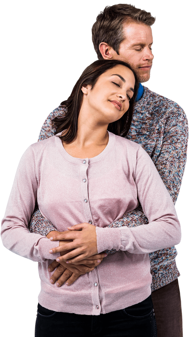Romantic Couple Calmly Embracing in Transparent Background