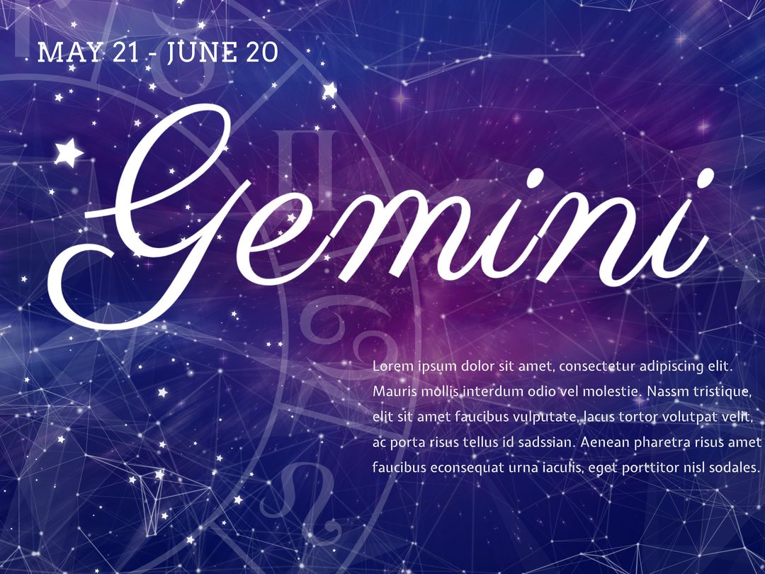 Gemini Zodiac Sign Amid Starry Cosmic Background - Download Free Stock Templates Pikwizard.com