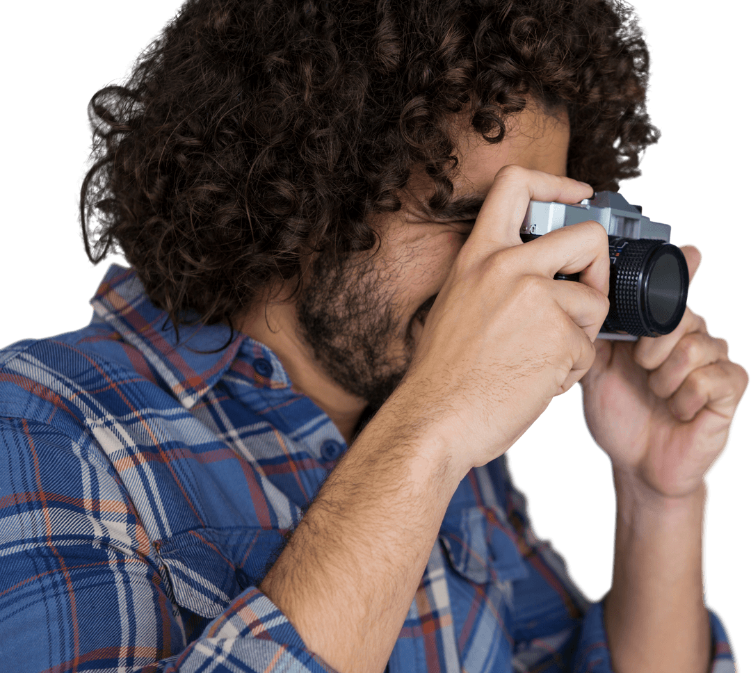 Transparent Photographer Holding Camera and Taking Picture