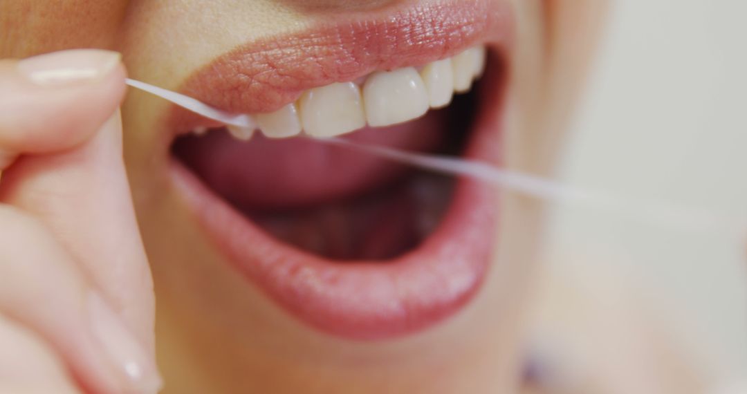 Close-Up of Person Flossing Teeth with Dental Floss - Free Images, Stock Photos and Pictures on Pikwizard.com