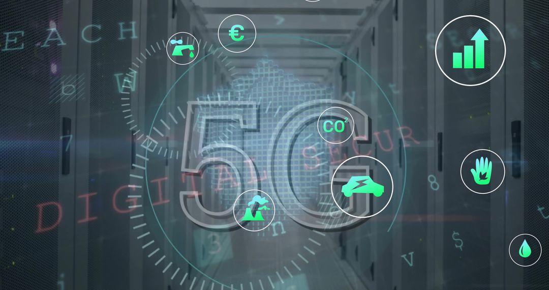5G Technology and Eco-friendly Icons over Data Servers
