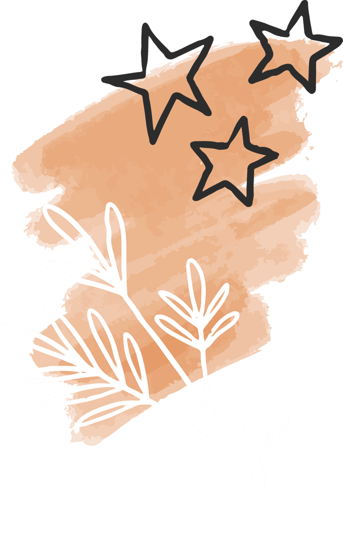Transparent Watercolor Brushstroke with Stars and Leaves