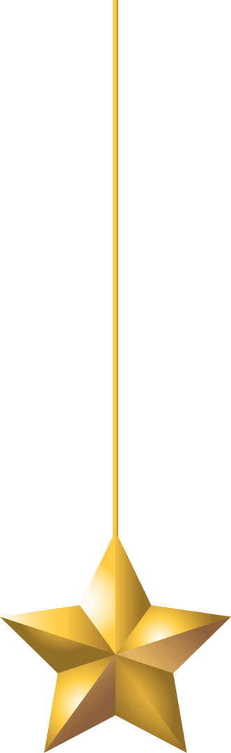 Hanging Gold Star Ornament With Metallic Shine on Transparent Background