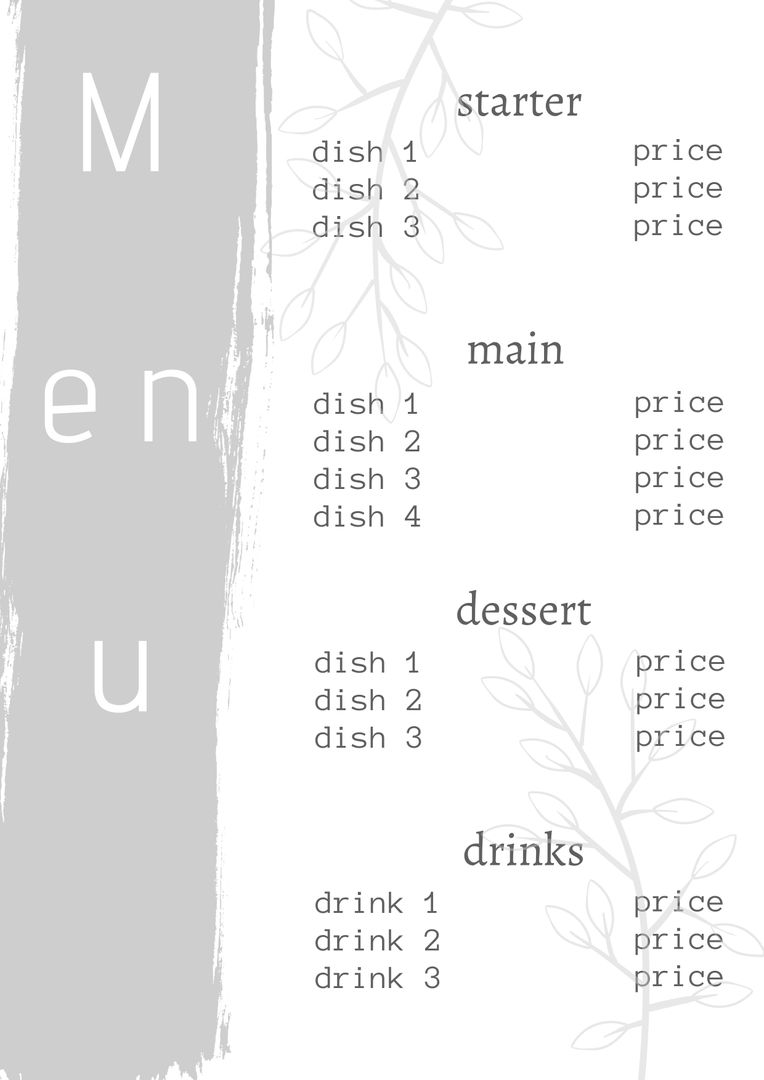 Minimalist Botanical Menu Template for Weddings and Spa Events - Download Free Stock Templates Pikwizard.com