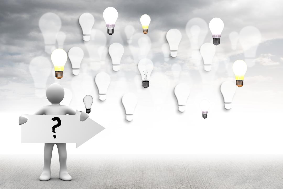 light bulb graphics with figure holding question mark sign - Free Images, Stock Photos and Pictures on Pikwizard.com