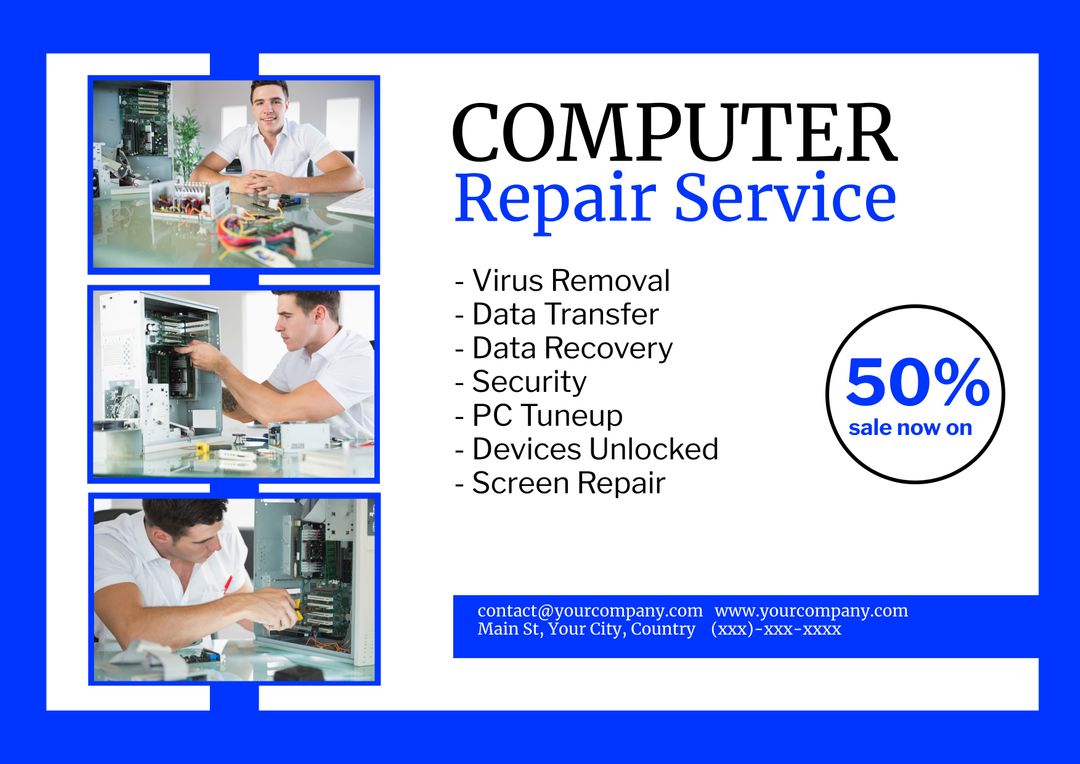 Comprehensive Computer Repair Services Flyer Highlighting Expert Technicians - Download Free Stock Templates Pikwizard.com