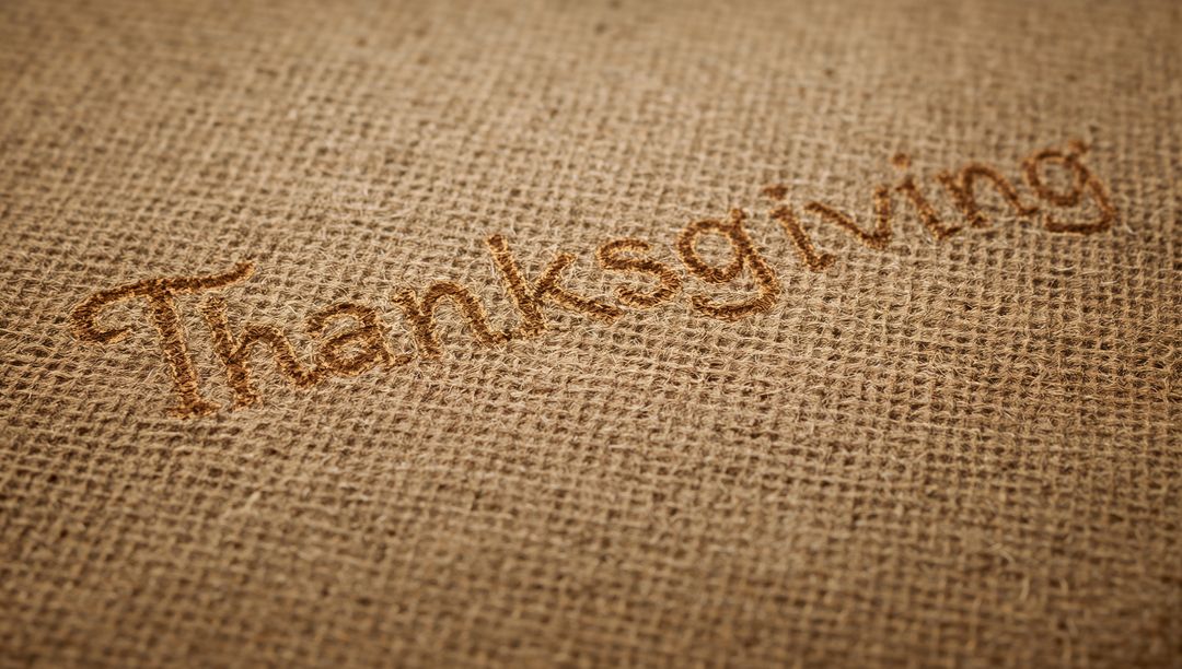 Scorching Thanksgiving Lettering on Burlap Texture, Rustic Jute Harvest Background