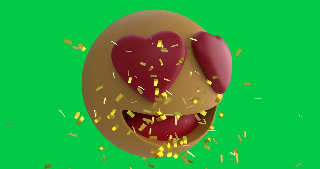 Heart Eyes Emoji With Falling Confetti on Green Screen