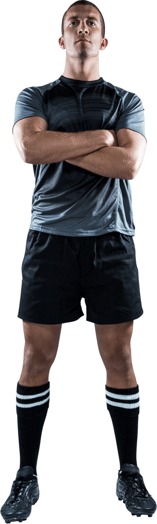 Confident Rugby Player Standing with Arms Crossed Transparent