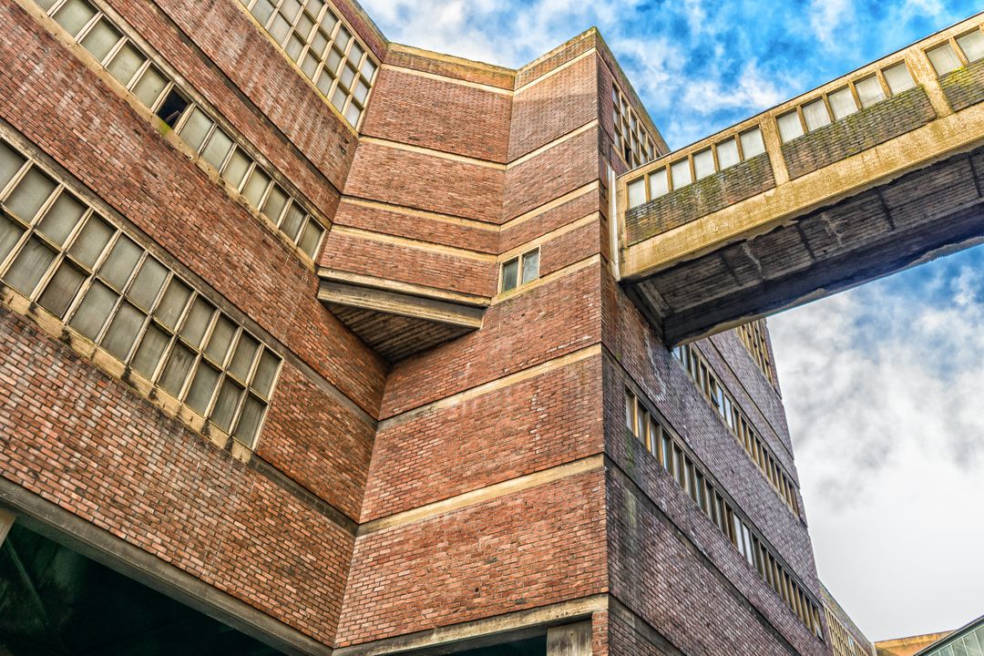 Brutalist Architecture with Connecting Skywalk - Free Images, Stock Photos and Pictures on Pikwizard.com