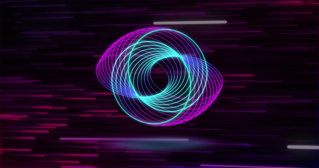 Neon Spiral Patterns with Red Trails in Retro Futuristic Design