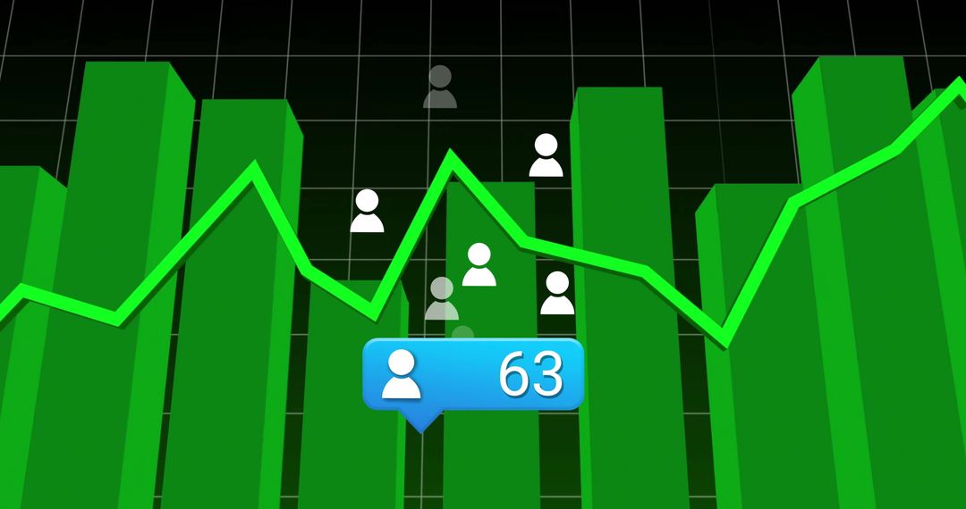 3D Green Bars and Line Graph on Grid Dashboard for Analytics