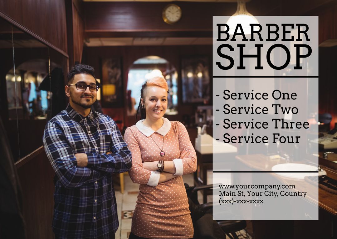 Barber and Stylist in Cozy Barbershop with Service Background