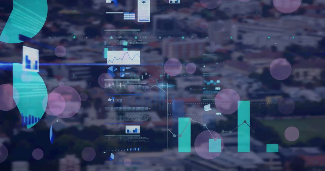 Data Processing Elements Overlaying Urban Cityscape