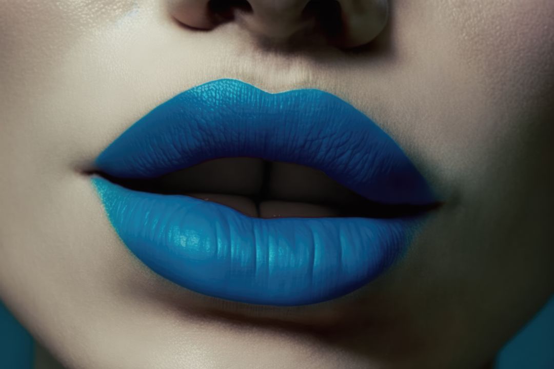 Close up of female lips with satin blue lipstick, created using generative ai technology - Free Images, Stock Photos and Pictures on Pikwizard.com
