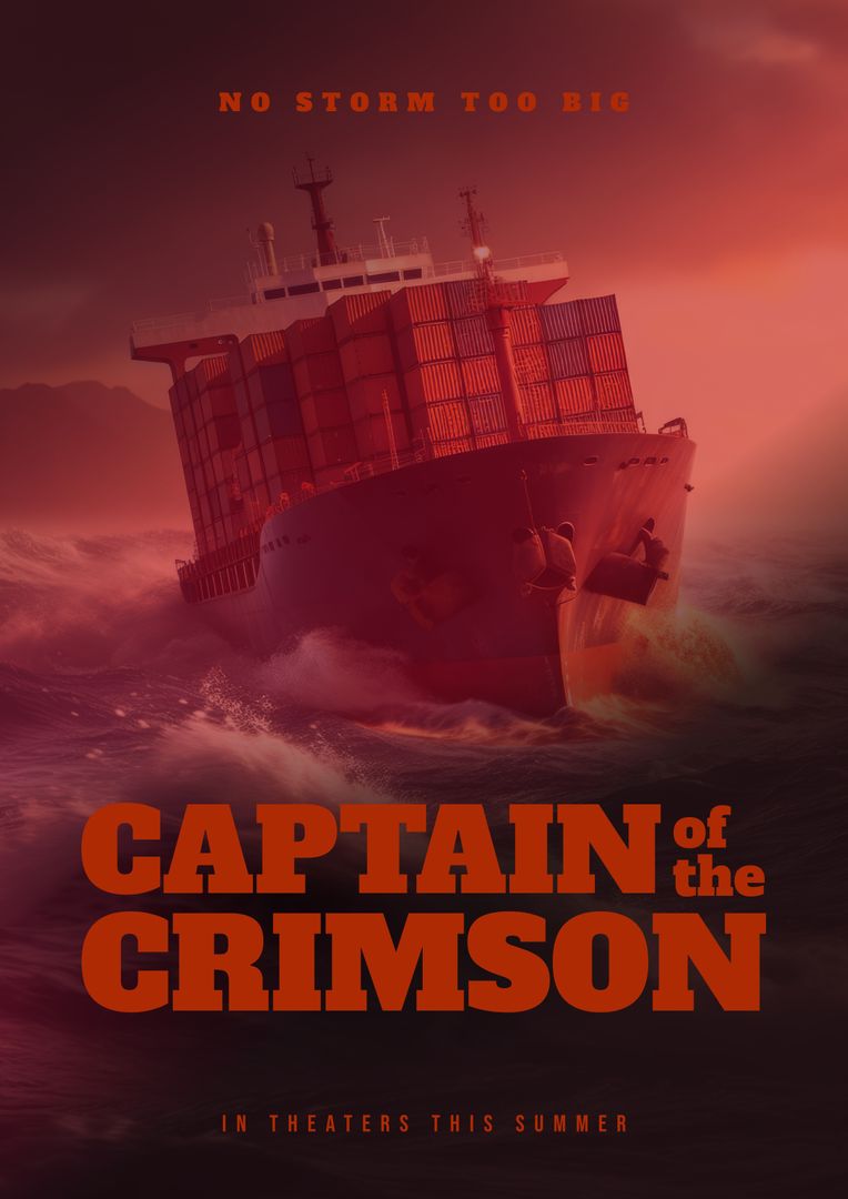 Ocean Freight Ship Braving Stormy Seas at Sunset