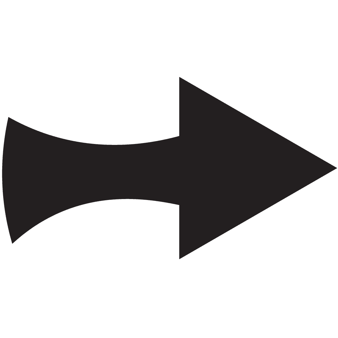 Black Curved Arrow on Transparent Background Indicating Right Direction