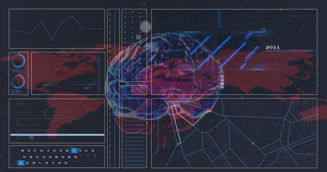 Digital Brain with Global Data Visualization Overlay