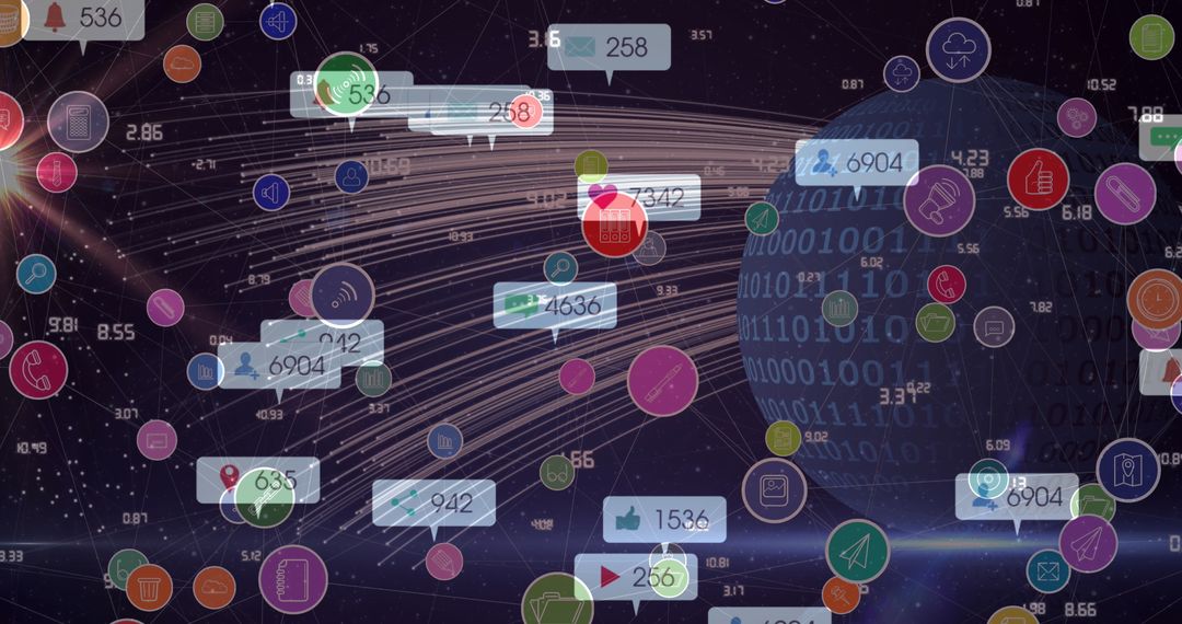 Digital Global Network with Social Media Icons Transparent Overlay