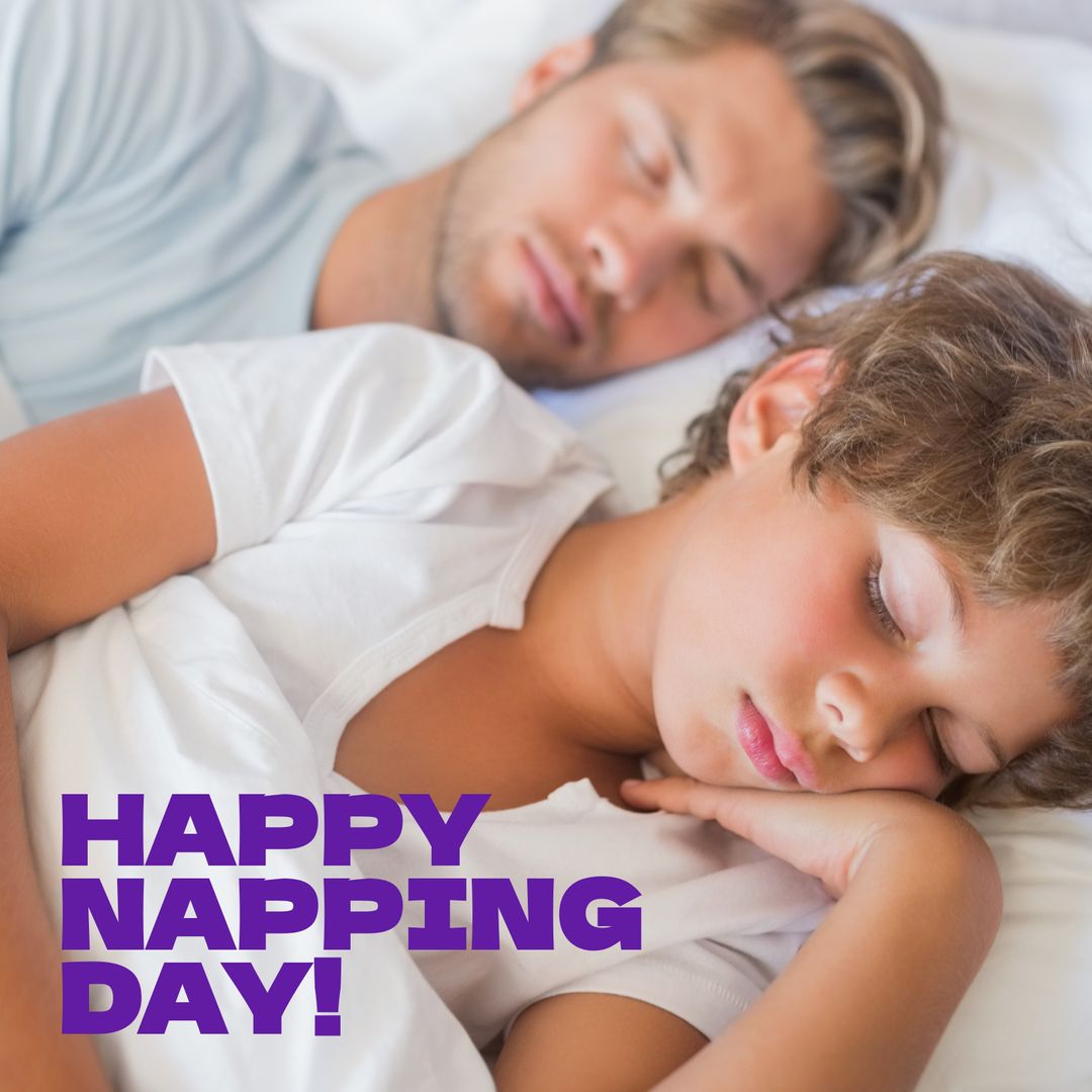 Father and Son Sleeping Peacefully on Napping Day