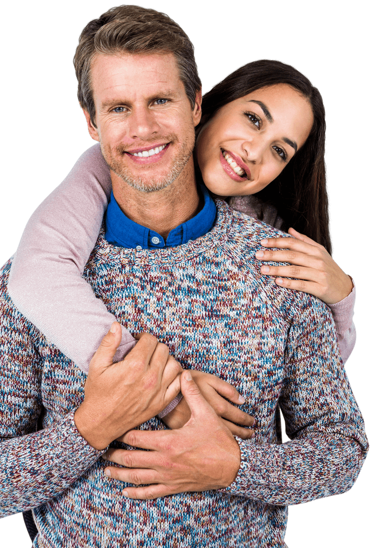 Transparent Couple Embracing with Happy Expressions