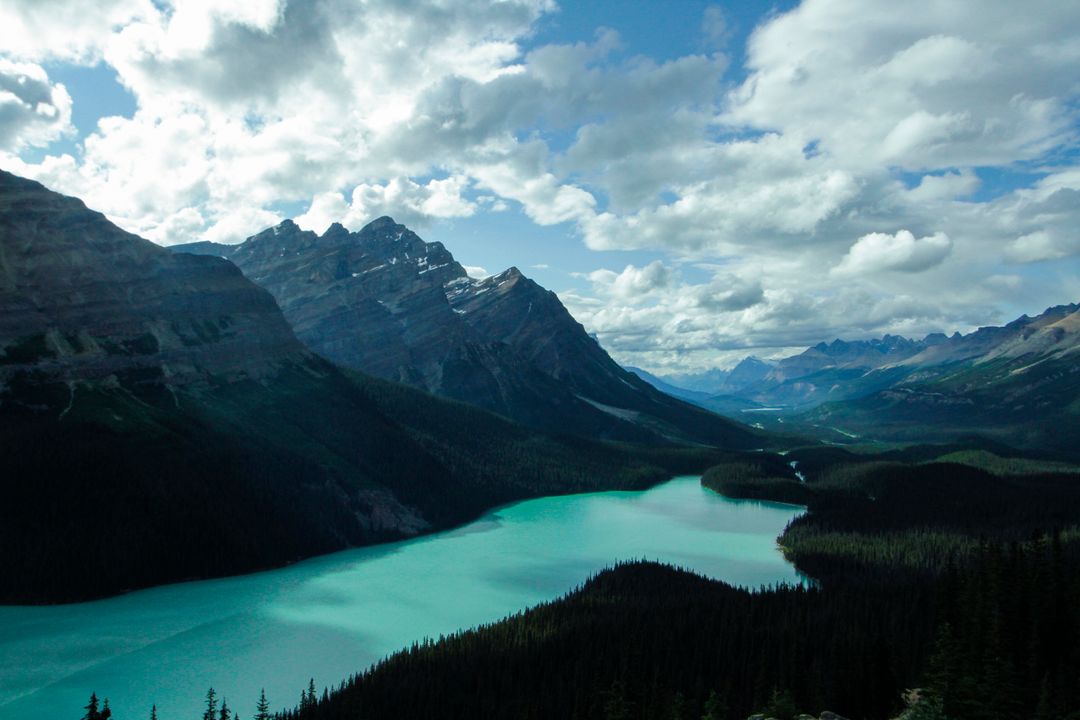 Majestic Mountain Landscape Overlooking Turquoise Glacial Lake - Free Images, Stock Photos and Pictures on Pikwizard.com