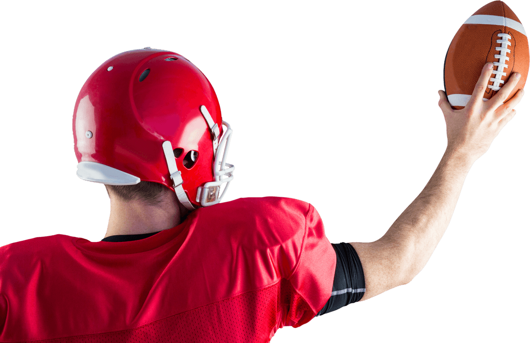Transparent Image of Football Player in Red Helmet Holding Ball