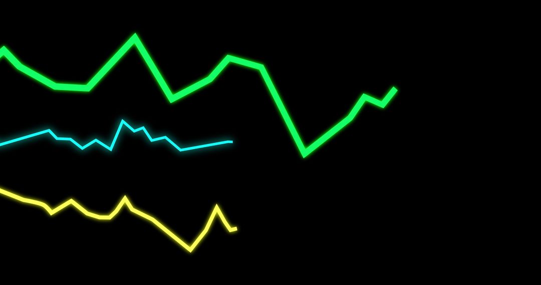 Dynamic Line Graphs Displaying Financial Trends on Black Background