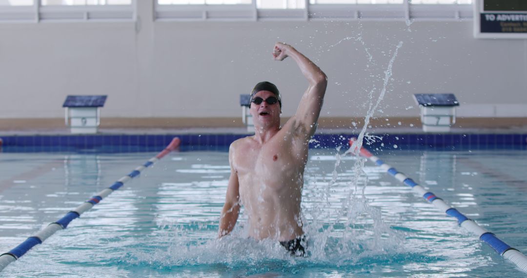 Male Swimmer Celebrating Victory In Indoor Pool - Free Images, Stock Photos and Pictures on Pikwizard.com