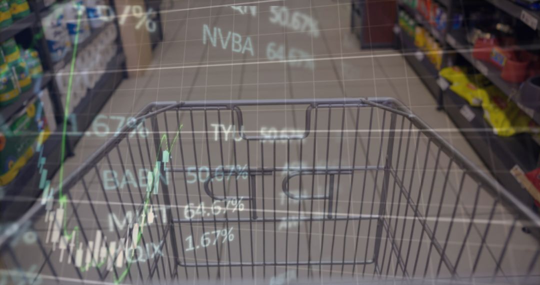 Shopping Cart Against Overlay of Stock Market Data Reflections