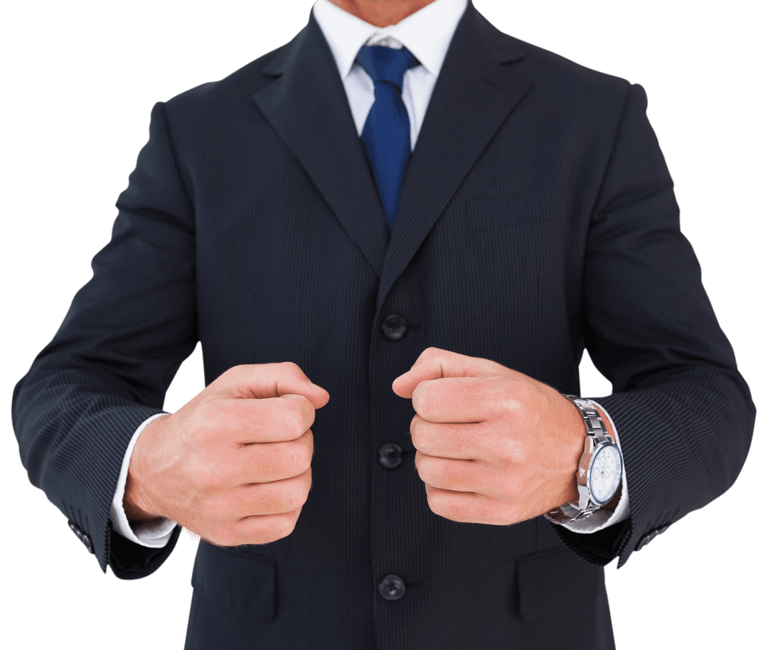 Transparent Businessman Clenching Fists in Suit and Tie