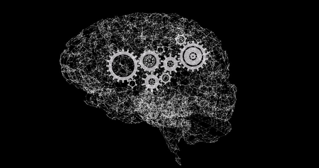 Brain Network with Gears Illustrating Human Thought Process